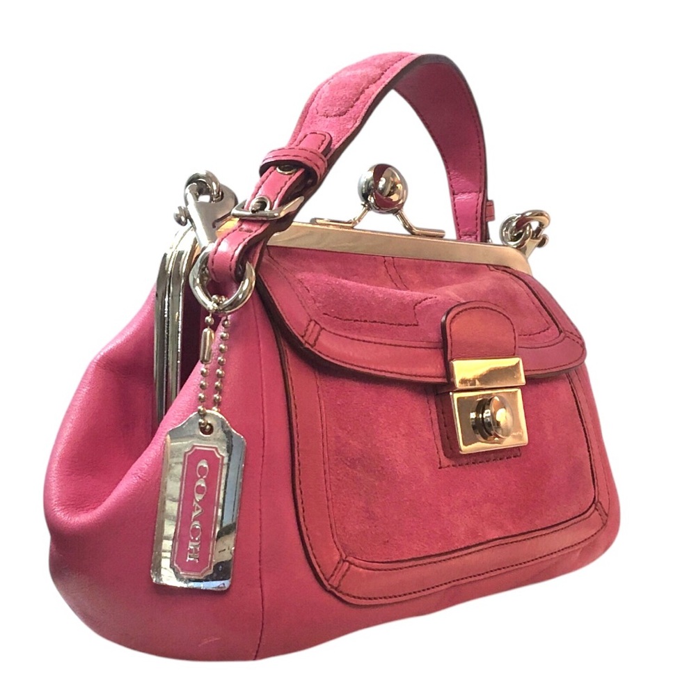 Coach Hamptons Framed “Ladies” Club 9734 Kiss Lock Orchid Pink Leather Purses - Picture 7 of 17